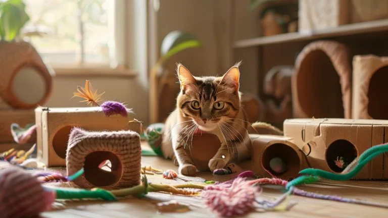 Brinquedos caseiros que despertam o instinto de caça dos gatos